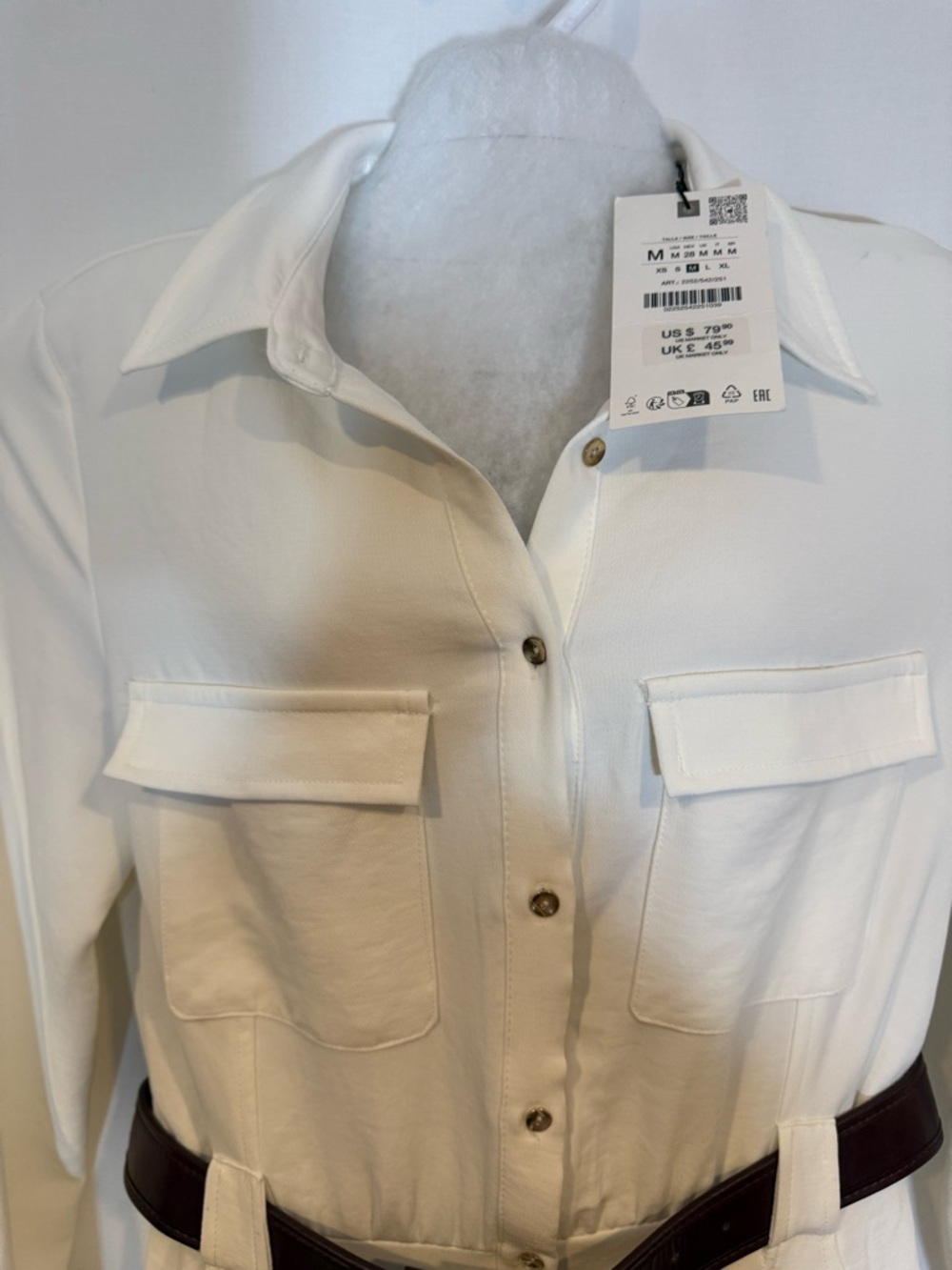 Zara Cream Utility Shirt Dress with Flap Pockets